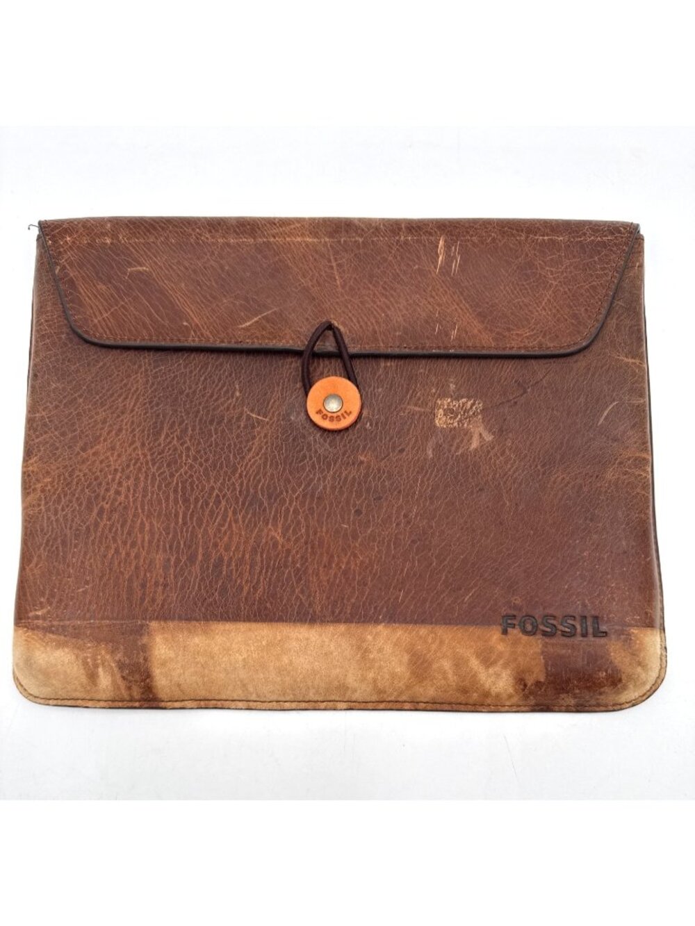 Fossil Brown Distressed Leather Envelope Clutch Bag With Button Closure